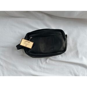 100% Black Leather Travel/Toiletry Bag, David King & Co 10x7 Inches, Handle, NWT